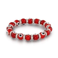 Bling Jewelry Evil Eye Beads 10mm Red Stretch Swarovski Crystal Bracelet 7.5in