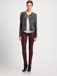 Rich bouclé tweed styled in an asymmetric zip-front design and edged with leather trim.RoundneckLong sleevesZipper frontZip pocketsAbout 20 from shoulder to hem32% acrylic/31% viscose/20% wool/15% polyester/2% nylonLeather trimDry cleanImportedModel shown is 5'9½ (176cm) wearing US size 4. Rich bouclé tweed styled in an asymmetric zip-front design and edged with leather trim.RoundneckLong sleevesZipper frontZip pocketsAbout 20 from shoulder to hem32% acrylic/31% viscose/20% wool/15% polyester/2% nylonLeather trimDry cleanImportedModel shown is 5'9½ (176cm) wearing US size 4.