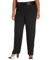 Whether you're wearing them with the coordinating satin-lapel blazer or pairing it with a printed blouse, Calvin Klein's plus size satin-waistband pants add an elegant menswear-inspired touch to any outfit. Whether you're wearing them with the coordinating satin-lapel blazer or pairing it with a printed blouse, Calvin Klein's plus size satin-waistband pants add an elegant menswear-inspired touch to any outfit.