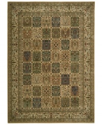 An artful presence with timeless Persian influence. This exquisitely ornate area rug is abound in beautiful beige tones, made from Nourison's own Opulon™ yarns for a densely woven pile with long-lasting color retention and durability. An artful presence with timeless Persian influence. This exquisitely ornate area rug is abound in beautiful beige tones, made from Nourison's own Opulon™ yarns for a densely woven pile with long-lasting color retention and durability.