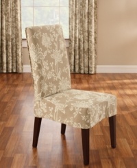 A floral take on classic cotton, the printed Verona slipcover from Sure Fit provides any style furniture with a sleek, draped look. Back elastic and inner pleating reduces the need for tucking, leaving an elegant finish. Choose from soothing tones of sage or cocoa. A floral take on classic cotton, the printed Verona slipcover from Sure Fit provides any style furniture with a sleek, draped look. Back elastic and inner pleating reduces the need for tucking, leaving an elegant finish. Choose from soothing tones of sage or cocoa.