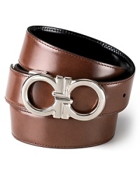 A reversible design from Salvatore Ferragamo adds refinement and versatility to your wardrobe – it's like having two exceptionally crafted Italian leather belts in one. A reversible design from Salvatore Ferragamo adds refinement and versatility to your wardrobe – it's like having two exceptionally crafted Italian leather belts in one.
