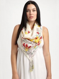 A glorious woven silk scarf with a perfectly charming print.42 X 42SilkHand washImported A glorious woven silk scarf with a perfectly charming print.42 X 42SilkHand washImported