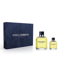 Pour Homme is a blend of true irony and casualness. A stimulating, dynamic freshness that expresses its personality through citrus notes with a touch of fresh flora and woods. Notes of Orange, Lemon, Bergamot, Lavender, Sage, Sandalwood, Tobacco, Cedar. Set contains: 4.2 oz. Eau de Toilette and 1.3 oz. Eau de Toilette. 