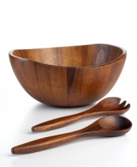 Naturally stunning and totally fresh, this curvy wooden salad bowl from The Cellar's collection of serveware and serving dishes tops the table with easy modern style. With coordinating acacia-wood servers. Naturally stunning and totally fresh, this curvy wooden salad bowl from The Cellar's collection of serveware and serving dishes tops the table with easy modern style. With coordinating acacia-wood servers.