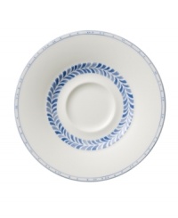 Vintage charm meets modern durability in the Farmhouse Touch tea saucer, featuring cornflower-blue laurels and bands in premium porcelain from Villeroy & Boch. Vintage charm meets modern durability in the Farmhouse Touch tea saucer, featuring cornflower-blue laurels and bands in premium porcelain from Villeroy & Boch.