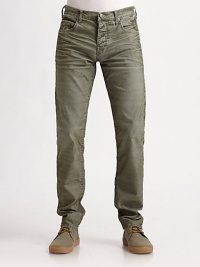 Fine corduroy pants with a decidedly denim state of mind.Button closureZip flyFive-pocket styleBelt loopsWhiskeringInseam, about 3470% cotton/30% polyesterMachine washImported Fine corduroy pants with a decidedly denim state of mind.Button closureZip flyFive-pocket styleBelt loopsWhiskeringInseam, about 3470% cotton/30% polyesterMachine washImported