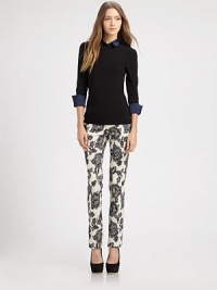 Alice + Olivia's signature slim-leg pant updated in a pretty floral lace print.Tab-front waistBelt loopsZip-flyBelt loopsRise, about 8Inseam, about 3774% cotton/24% nylon/2% elastaneDry cleanMade in USA of imported fabricModel shown is 5'10 (177cm) wearing US size 4. Alice + Olivia's signature slim-leg pant updated in a pretty floral lace print.Tab-front waistBelt loopsZip-flyBelt loopsRise, about 8Inseam, about 3774% cotton/24% nylon/2% elastaneDry cleanMade in USA of imported fabricModel shown is 5'10 (177cm) wearing US size 4.