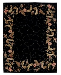 Nourison Julian area rugs bring elegant design and impeccable craftsmanship to any room of your home. Created by skilled artisans, a dramatic floral border against a rich black ground makes for a stunning addition to your home. Hand-carved accents highlight the contours of the design and enhance the subtlety and refinement of each rug, bringing the essence of luxury to any room in your home. Nourison Julian area rugs bring elegant design and impeccable craftsmanship to any room of your home. Created by skilled artisans, a dramatic floral border against a rich black ground makes for a stunning addition to your home. Hand-carved accents highlight the contours of the design and enhance the subtlety and refinement of each rug, bringing the essence of luxury to any room in your home.