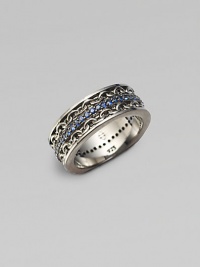 A singular row of blue sapphires adds definition to this modern design in burnished sterling silver.Sterling silverBlue sapphiresAbout 2 diam.Imported A singular row of blue sapphires adds definition to this modern design in burnished sterling silver.Sterling silverBlue sapphiresAbout 2 diam.Imported