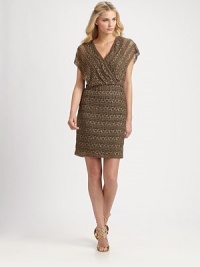 Metallic thread infuses this delicate knit dress with shimmering style.Wrap frontShort sleevesSide zipperAbout 19 from natural waistNylon/metallic thread/spandexDry cleanImportedModel shown is 5'11 (180cm) wearing US size 4.This style runs true to size. We recommend ordering your usual size for a standard fit. Metallic thread infuses this delicate knit dress with shimmering style.Wrap frontShort sleevesSide zipperAbout 19 from natural waistNylon/metallic thread/spandexDry cleanImportedModel shown is 5'11 (180cm) wearing US size 4.This style runs true to size. We recommend ordering your usual size for a standard fit.