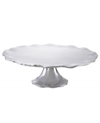 Pretty and polished, this Organics cake stand from Lenox serveware combines a natural shape in bright aluminum with a playful ruffled edge. Pretty and polished, this Organics cake stand from Lenox serveware combines a natural shape in bright aluminum with a playful ruffled edge.