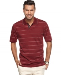 Turn classic style up a notch. Basic gets bolstered with this striped polo shirt from Van Heusen. Turn classic style up a notch. Basic gets bolstered with this striped polo shirt from Van Heusen.