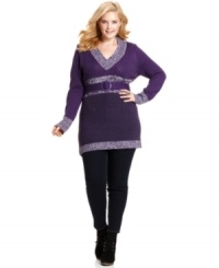 Top off your fall/winter looks with Extra Touch's plus size tunic sweater, accented by a marled knit and belted waist. Top off your fall/winter looks with Extra Touch's plus size tunic sweater, accented by a marled knit and belted waist.