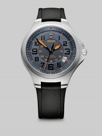 Superior craftsmanship and style unite in one sporty timepiece, designed with a rotating date display and sporty rubber strap. Round bezel Quartz movement Water resistant to 3 ATM Date function at 4 o'clock Second hand Stainless steel case: 44mm (1.73) Rubber strap: 22mm (0.75) Imported Superior craftsmanship and style unite in one sporty timepiece, designed with a rotating date display and sporty rubber strap. Round bezel Quartz movement Water resistant to 3 ATM Date function at 4 o'clock Second hand Stainless steel case: 44mm (1.73) Rubber strap: 22mm (0.75) Imported