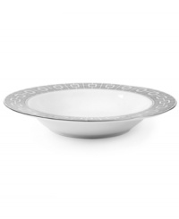 Anything but square, the Nixon rim soup bowl from Jonathan Adler shapes things up with a fantastic geo print in gray, white and dazzling platinum. Anything but square, the Nixon rim soup bowl from Jonathan Adler shapes things up with a fantastic geo print in gray, white and dazzling platinum.
