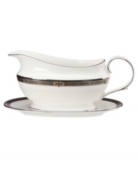 The Vintage Jewel pattern from Lenox's dinnerware and dishes collection evokes a more gracious era, combining white bone china with a dark, richly patterned band accented with subtle touches of cobalt blue. The Vintage Jewel pattern from Lenox's dinnerware and dishes collection evokes a more gracious era, combining white bone china with a dark, richly patterned band accented with subtle touches of cobalt blue.