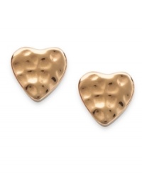 The loving couple. Studio Silver's pair of stud earrings, set in 18k rose gold over sterling silver, features a hammered heart design for a stylish touch with a bit of an edge. Approximate diameter: 1/2 inch. The loving couple. Studio Silver's pair of stud earrings, set in 18k rose gold over sterling silver, features a hammered heart design for a stylish touch with a bit of an edge. Approximate diameter: 1/2 inch.