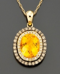Round up the great beauty of an oval-cut citrine (2-3/4 ct. t.w) and surround it with sparkling, round-cut chocolate diamonds® (1/2 ct. t.w.) set in 14k gold for a very special accent piece. Chain measures 18 inches. Drop measures 3/4 inch. Round up the great beauty of an oval-cut citrine (2-3/4 ct. t.w) and surround it with sparkling, round-cut chocolate diamonds® (1/2 ct. t.w.) set in 14k gold for a very special accent piece. Chain measures 18 inches. Drop measures 3/4 inch.