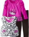 Nannette Baby-Girls Infant 3 Piece Leopard Print Vest with Shirt and Pant, Purple, 24 Months