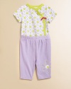 Crafted in plush cotton, this vibrant two-piece set is especially charming with pretty flower prints and embroidery.CrewneckShort sleevesFront snapsBottom snapsElastic waistbandCottonMachine washImported Please note: Number of snaps may vary depending on size ordered. 