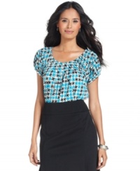Add a pop of color to your work ensemble with Style&co.'s vibrantly printed top. Add a pop of color to your work ensemble with Style&co.'s vibrantly printed top.