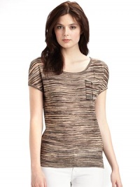 A slouchy and lightweight knit rendered in vibrant space-dye, comes with a pleated chest pocket and ribbed hem.Scoop neckline with roll edges Short sleeves with roll edges Chest pocket with center pleat Ribbed hem About 25 from shoulder to hem 55% cotton/45% Tencel Dry clean Imported A slouchy and lightweight knit rendered in vibrant space-dye, comes with a pleated chest pocket and ribbed hem.Scoop neckline with roll edges Short sleeves with roll edges Chest pocket with center pleat Ribbed hem About 25 from shoulder to hem 55% cotton/45% Tencel Dry clean Imported
