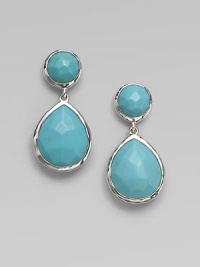 A beautifully rich design in sleek sterling silver with faceted turquoise stones. Sterling silverTurquoiseDrop, about 1¼Post backImported A beautifully rich design in sleek sterling silver with faceted turquoise stones. Sterling silverTurquoiseDrop, about 1¼Post backImported