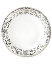 Intricate trim and scrolling vines in sparkling platinum make the Cru Athena serving bowl a fine-dining sensation and, in dishwasher-safe porcelain, a dream for after dinner as well. Intricate trim and scrolling vines in sparkling platinum make the Cru Athena serving bowl a fine-dining sensation and, in dishwasher-safe porcelain, a dream for after dinner as well.