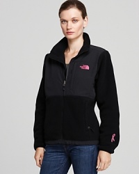 This The North Face® jacket boasts signature abrasion-reinforced shoulders and chest--perfect for keeping active in winter weather. This special style flaunts a pink chest logo and a pink ribbon at the cuff for breast cancer awareness. This The North Face® jacket boasts signature abrasion-reinforced shoulders and chest--perfect for keeping active in winter weather. This special style flaunts a pink chest logo and a pink ribbon at the cuff for breast cancer awareness.