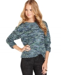 Snuggle-up in JJ Basics' chunky cold-weather sweater! The plush marled-knit design makes it a key style for the frosty season. Snuggle-up in JJ Basics' chunky cold-weather sweater! The plush marled-knit design makes it a key style for the frosty season.