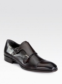 Sleek, sophisticated Italian leather structures an updated, double monk strap slip-on, secured by a supportive leather sole.Leather upperLeather liningPadded insoleLeather soleMade in Italy Sleek, sophisticated Italian leather structures an updated, double monk strap slip-on, secured by a supportive leather sole.Leather upperLeather liningPadded insoleLeather soleMade in Italy