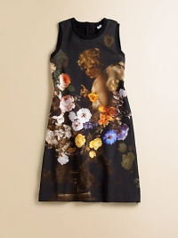 Classic shift dress is defined by a colorful, floral angel print and gathered neckline.Gathered round necklineSleevelessConcealed back zipperPatch pocketShift silhouetteCotton/elastane/silkDry cleanMade in Italy Classic shift dress is defined by a colorful, floral angel print and gathered neckline.Gathered round necklineSleevelessConcealed back zipperPatch pocketShift silhouetteCotton/elastane/silkDry cleanMade in Italy