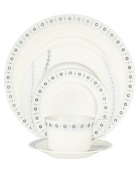 Connect the dots to playfully chic style with Breton place settings by Noritake. Tiny spots of sparkling platinum and white come together in delicate strands and sunbursts on modern bone china. Connect the dots to playfully chic style with Breton place settings by Noritake. Tiny spots of sparkling platinum and white come together in delicate strands and sunbursts on modern bone china.