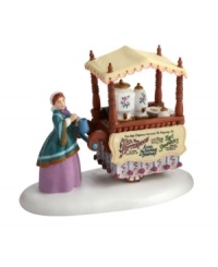 You're cordially invited to afternoon tea. Dressed in fine Victorian wares, this lovely tea monger from Department 56 serves fine cups from rose-patterned urns to match her cart, as well as cakes, sweets and the Earl of Sandwich's bread and butter morsels. You're cordially invited to afternoon tea. Dressed in fine Victorian wares, this lovely tea monger from Department 56 serves fine cups from rose-patterned urns to match her cart, as well as cakes, sweets and the Earl of Sandwich's bread and butter morsels.