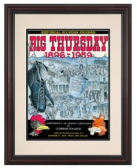 The annual Big Thursday football contest between rivals Clemson and South Carolina ended in an incredible Tigers shutout on October 22, 1959. Celebrate the historic victory all over again with this vividly restored game day program cover. The annual Big Thursday football contest between rivals Clemson and South Carolina ended in an incredible Tigers shutout on October 22, 1959. Celebrate the historic victory all over again with this vividly restored game day program cover.