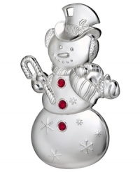 A snowman built to last, this Waterford ornament lacks a carrot nose and eyes of coal but shines even brighter in beautiful silver plate with sparkling red buttons. A snowman built to last, this Waterford ornament lacks a carrot nose and eyes of coal but shines even brighter in beautiful silver plate with sparkling red buttons.