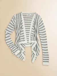 A couldn't-be-cuter layer with a draped waterfall silhouette and charming allover stripes.Open frontRibbed collar and hemLong sleeves with ribbed cuffsHi/lo angled hemRayonMachine washImported A couldn't-be-cuter layer with a draped waterfall silhouette and charming allover stripes.Open frontRibbed collar and hemLong sleeves with ribbed cuffsHi/lo angled hemRayonMachine washImported