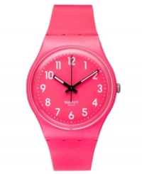 Throw on some metal with this Flaky Rubine watch from Swatch. Throw on some metal with this Flaky Rubine watch from Swatch.