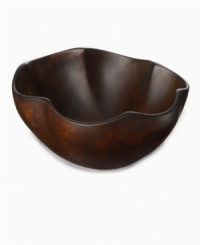 With a gently scalloped shape handcrafted in sustainable, farm-raised obeche wood, the Selena scalloped bowl made by Einstein Albert for Heart of Haiti's collection of serveware and serving dishes is truly one of a kind. A rich stained finish highlights the organic beauty of a serving piece that's inspired by the moon goddess but entirely down to earth. With a gently scalloped shape handcrafted in sustainable, farm-raised obeche wood, the Selena scalloped bowl made by Einstein Albert for Heart of Haiti's collection of serveware and serving dishes is truly one of a kind. A rich stained finish highlights the organic beauty of a serving piece that's inspired by the moon goddess but entirely down to earth.