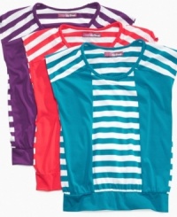 Color her cute. She can pick out the perfect piece to complement her casual summer style with these braided dolman-sleeve tops from Epic Threads. Color her cute. She can pick out the perfect piece to complement her casual summer style with these braided dolman-sleeve tops from Epic Threads.
