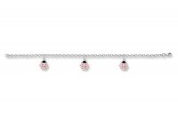 Sterling Silver Children's Pink and Black Ladybug Charm Bracelet, 6.25