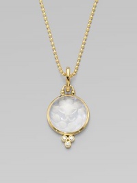 A regal, carved design accented with three dazzling diamonds set in radiant 18k gold. Natural rock crystalDiamonds, .075 tcw18k goldSize, about 1½ L X ½ W18k gold baleMade in ItalyPlease note: Necklace sold separately. 