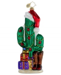 Deck the desert. A cacti in a Christmas hat, plus a pair of cowboy boots and longhorn-patterned wrapping paper make this hand-painted ornament essential to holidays in the American Southwest. By Christopher Radko. Deck the desert. A cacti in a Christmas hat, plus a pair of cowboy boots and longhorn-patterned wrapping paper make this hand-painted ornament essential to holidays in the American Southwest. By Christopher Radko.