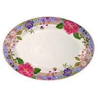 Millefleurs was inspired by flowers in a European garden as well as antique tableware. Its delicate renderings of pansies, roses, and thistles are blended with a vintage border in a contemporary color palette. Sophisticated, yet fresh and youthful. Dishwasher and microwave safe (for reheating only).