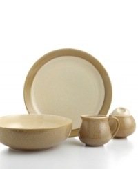Create a warm and inviting table with sun-kissed Malibu Gold serveware. Hardy stoneware in basic shapes with a unique splattered glaze hosts casual fare with one-of-a-kind style. Create a warm and inviting table with sun-kissed Malibu Gold serveware. Hardy stoneware in basic shapes with a unique splattered glaze hosts casual fare with one-of-a-kind style.