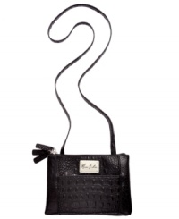 Inspired by the exotic, this croc-embossed crossbody from Marc Fisher is posh and practical. Featuring signature golden hardware and triple zip compartments, it safely stows all your everyday essentials.
