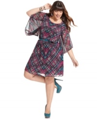 Stand out this season with Trixxi's butterfly sleeve plus size dress, featuring a belted waist and keyhole back. Stand out this season with Trixxi's butterfly sleeve plus size dress, featuring a belted waist and keyhole back.
