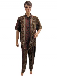Women's Black Printed Short Sleeve Cotton Button Front Shirt Pants Lounge Wear Women's Black Printed Short Sleeve Cotton Button Front Shirt Pants Lounge Wear