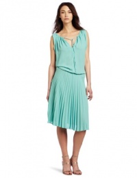 BCBGMAXAZRIA Women's Lona Draped Bodice Pleated Skirt Dress, Light Aqua, Medium BCBGMAXAZRIA Women's Lona Draped Bodice Pleated Skirt Dress, Light Aqua, Medium
